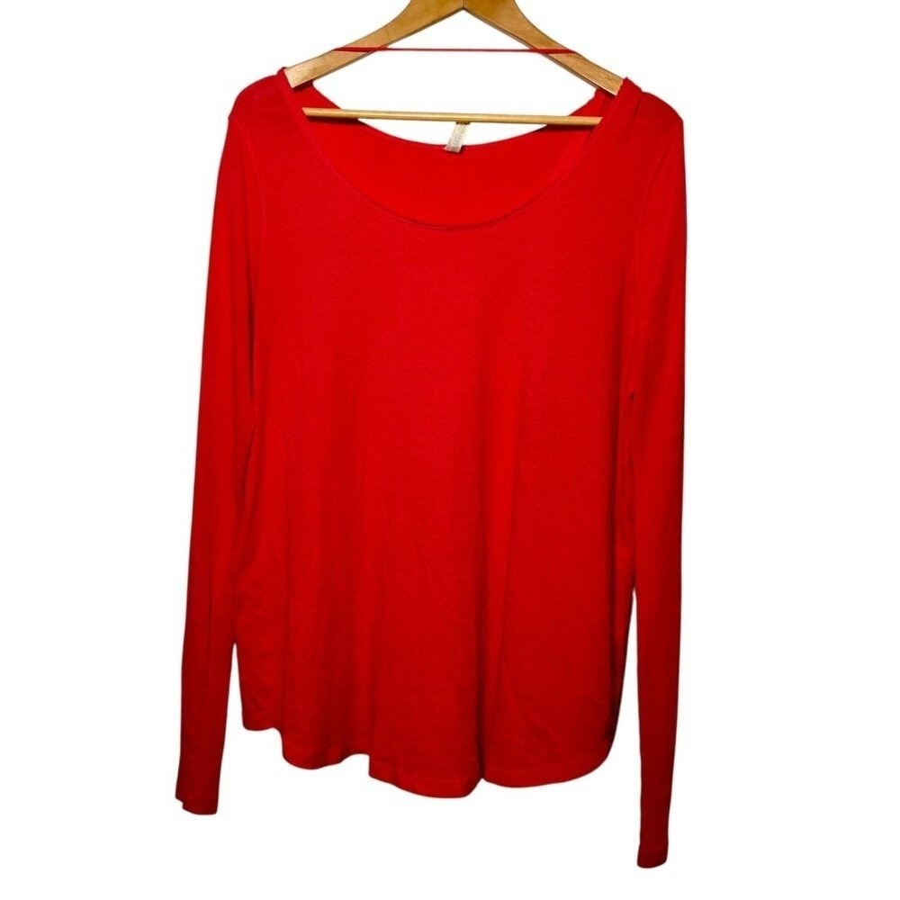 ☘️5/$25 Free People Red Oversized Top Medium Red Boho Scoop Neck Beach Layers